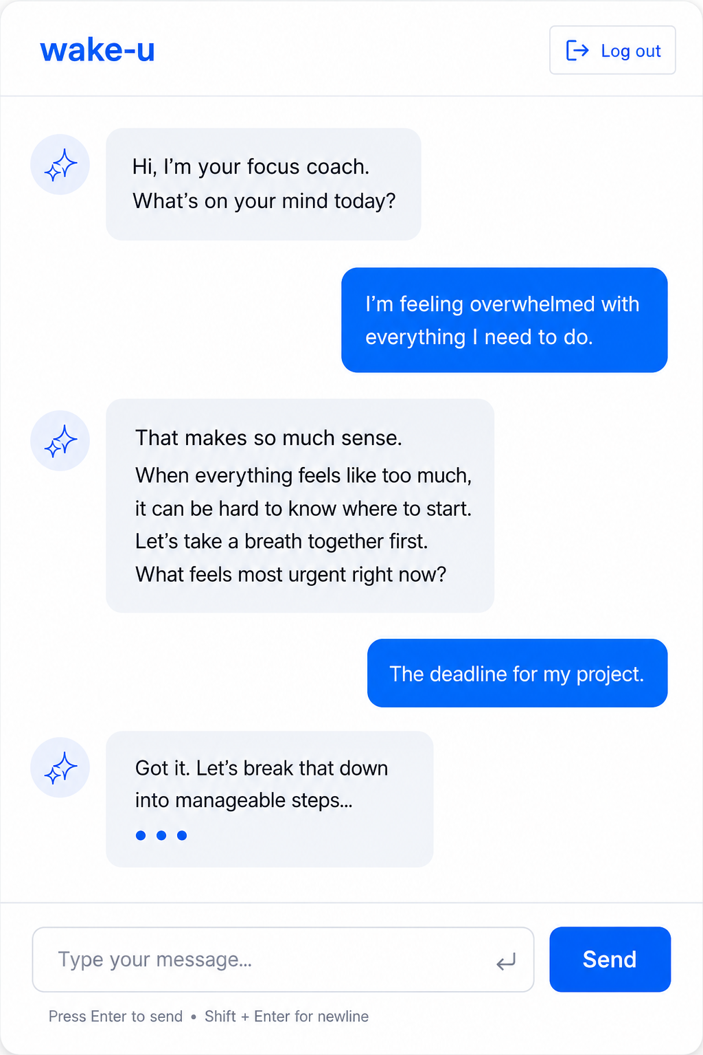 wake-u app interface